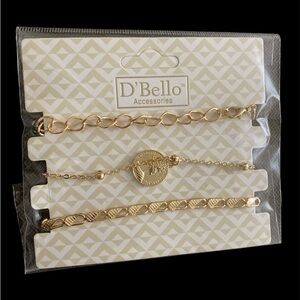 Gold Chain Bracelet Set with Medallion Charm